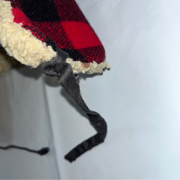 Red black CHECKERED Trapper HAT wool SHERPA fleece Ear FLAPS Tie Straps quilted - Picture 12 of 14